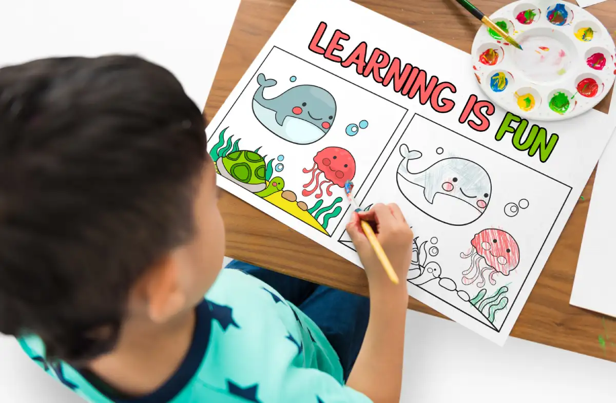 Child engaged in a learning activity demonstrating visual, auditory, tactile, and kinaesthetic learning methods in early childhood education at preschool.