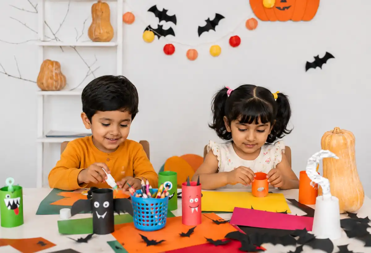 blog 1 (1) (1) Two children enjoying a fun creative craft activity together at a table.